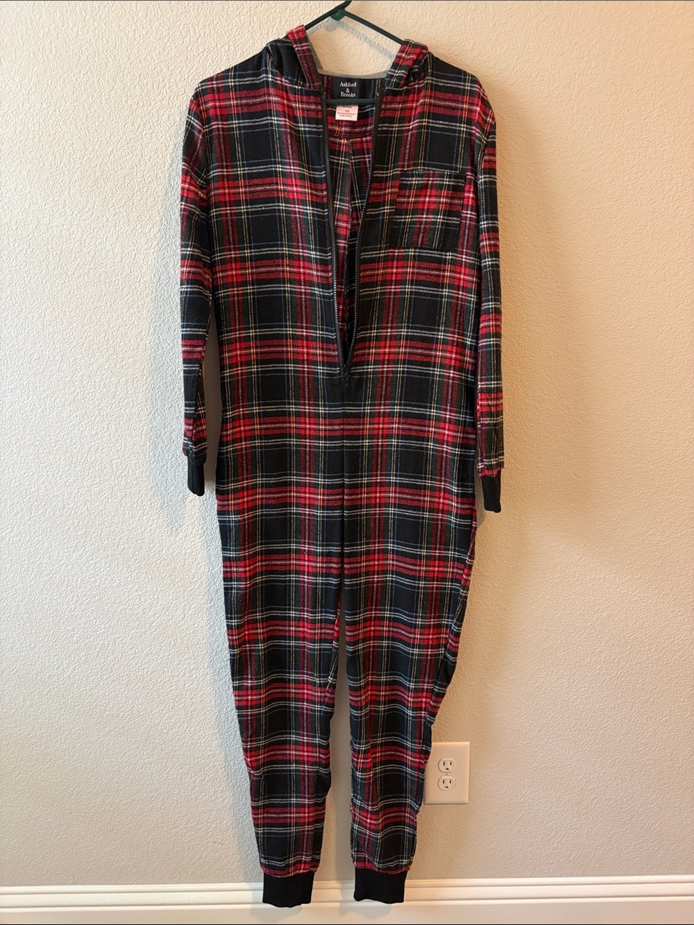 Ashford & Brooks Red & Black Plaid Hooded Onesie